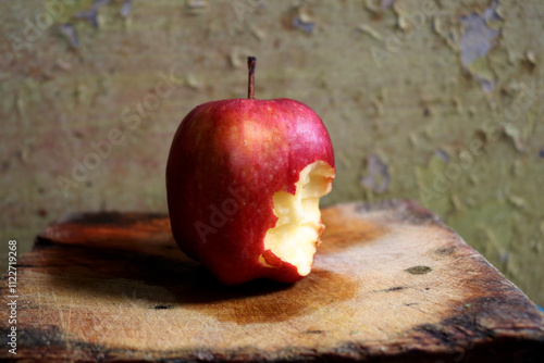 Photo of an apple that has been bitten and eaten