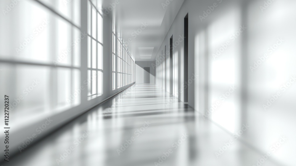 Obraz premium Hospital corridor background with subtle blurring for versatile design applications.