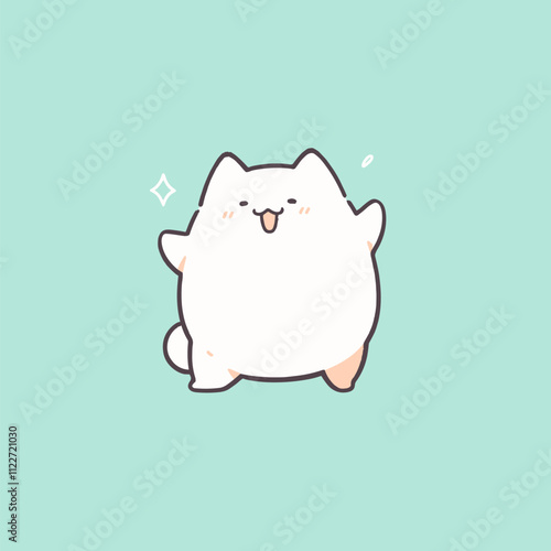 Cheerful Cartoon Cat on Light Green Background. Cute Dancing Cat Vector. Cat Illustration Vector.