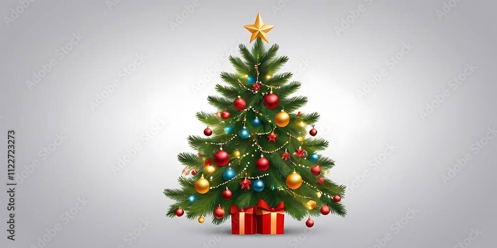 Fototapeta premium Decorated_christmas_tree_with_ornaments_and_ligh