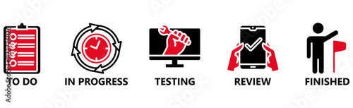 KANBAN Vector Illustration banner with icons