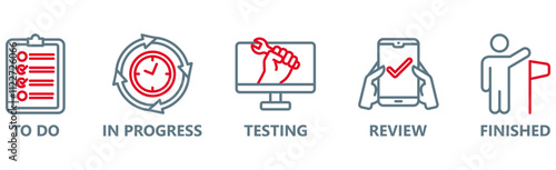 KANBAN Vector Illustration banner with icons