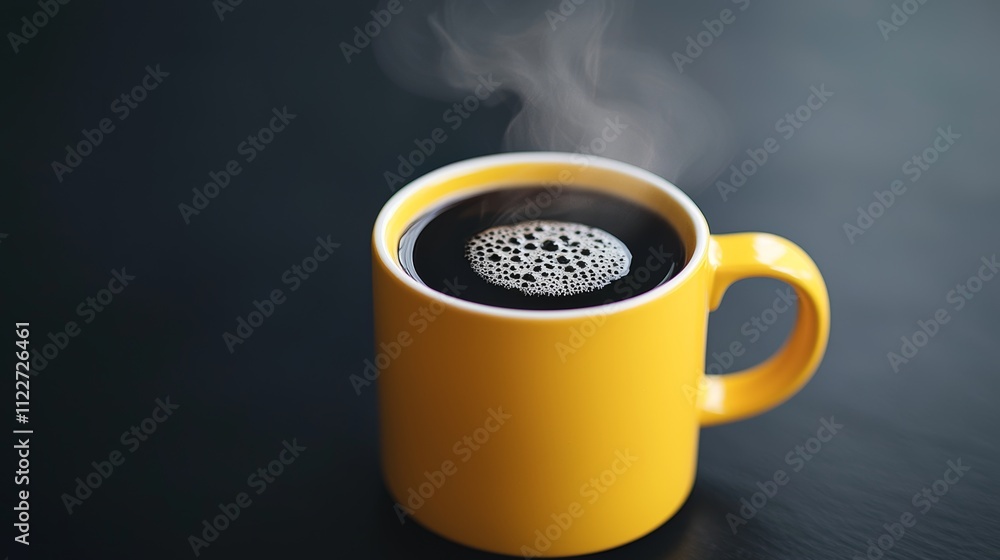 A cozy moment enjoying a steaming cup of black coffee in a bright yellow mug for instant cheer A cozy moment enjoying a steaming cup of black coffee in a bright yellow mug for instant cheer