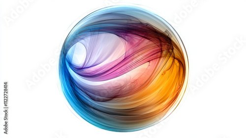 Abstract concept of layered analysis curve paths data. Noise sphere with color curves, blurred lines and lens effects. Big data.  Banner for business and science design. Quantum computing.