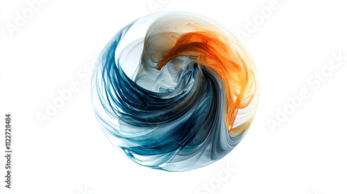 Abstract concept of layered analysis curve paths data. Noise sphere with color curves, blurred lines and lens effects. Big data.  Banner for business and science design. Quantum computing.