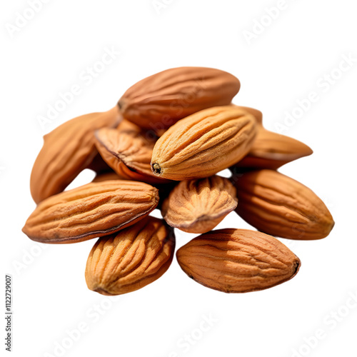 Healthy almonds with high detail and warm golden-brown color on a transparent background