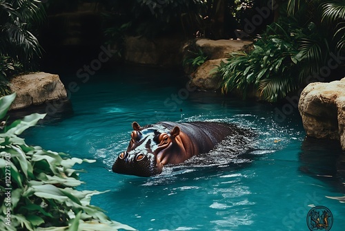 Hippopotamus swimming in the water photo