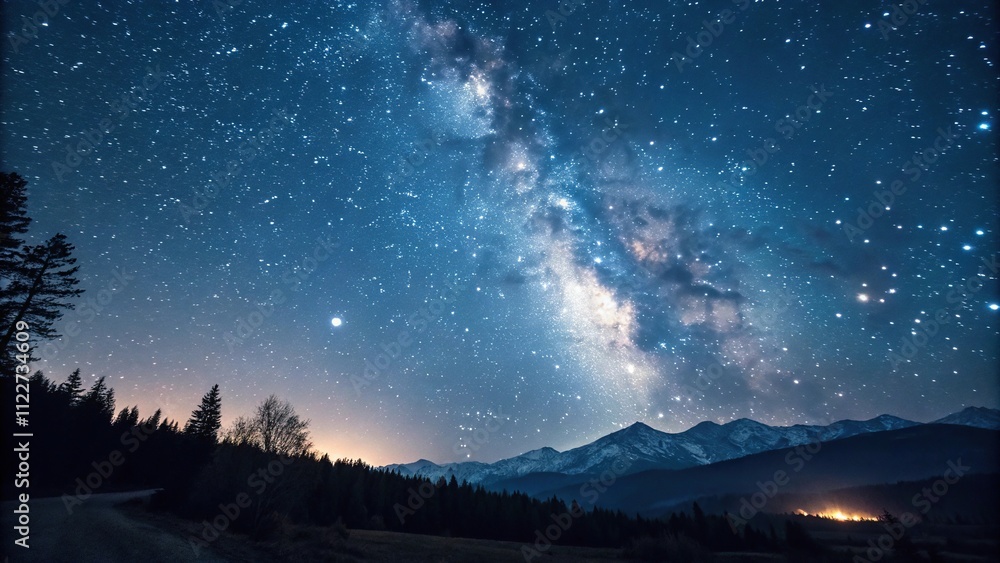 Fototapeta premium Mystical Night Sky with Glittering Bokeh, sparkling cosmos, bohemian night, cosmic beauty