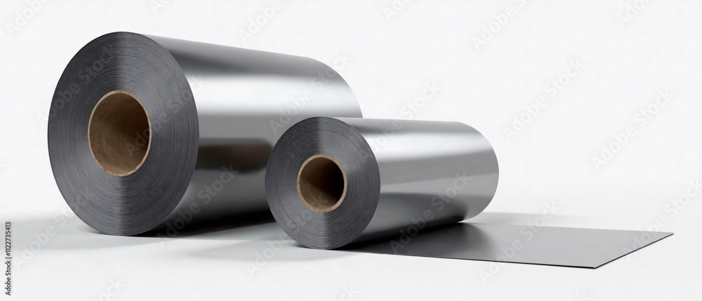 Fototapeta premium Sheet Metal Rolls 3D Illustration - White Background - Industrial Design
