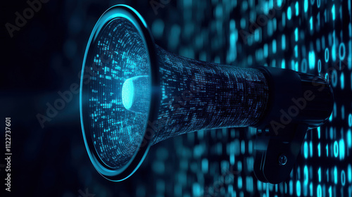futuristic speaker megaphone and binary code data  concept for web business digital marketing