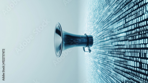 futuristic speaker megaphone and binary code data  concept for web business digital marketing