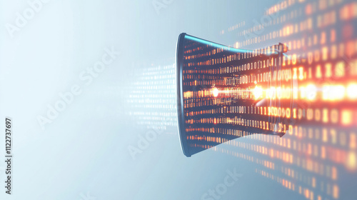 futuristic speaker megaphone and binary code data  concept for web business digital marketing