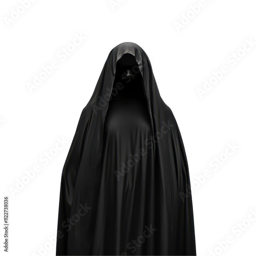 A person is wearing a black cloak and is standing in front of a white background Transparent Background photo