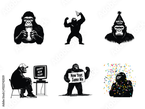 Gambling Gorilla Silhouette for New Year Artwork