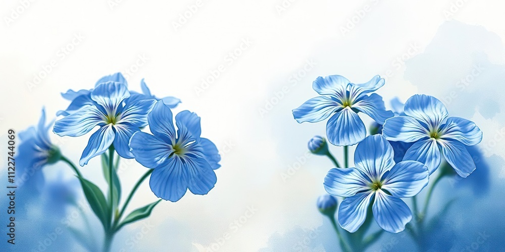 Obraz premium Softly blooming blue flowers on a textured watercolor background, botanical art, artistic impression