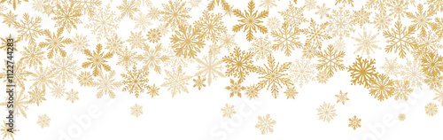 Gold snowflake confetti, winter holiday festive vector banner design