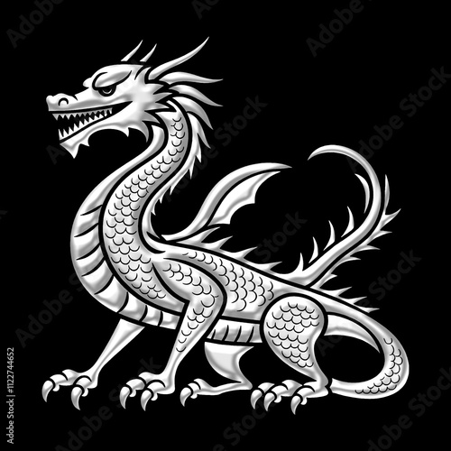 Wallpaper Mural かっこいいドラゴンのメタリックなシルエットイラスト　黒背景の切り抜き Torontodigital.ca