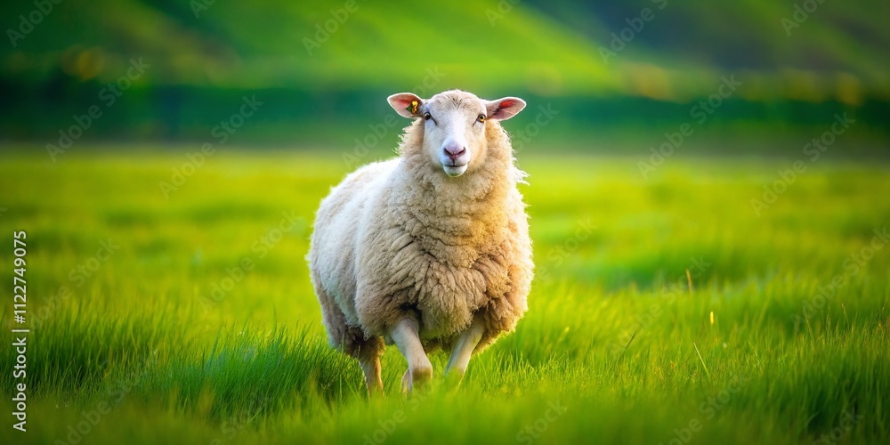 Obraz premium A Serene Long Exposure of a Lone Sheep in a Lush Field, Showcasing Soft, Warm Wool as She Walks Gracefully Towards the Camera Capturing Nature's Tranquility and Beauty