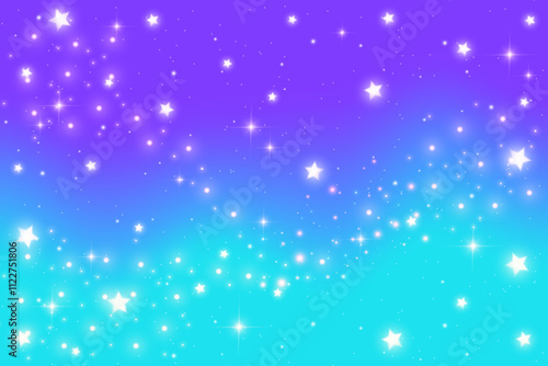 Blue night sky. Starry space background with constellation. Bright aurora on winter cosmic landscape. Fantasy polar borealis. Vector gradient with sparkles.