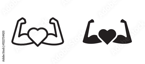 Strong heart liner icon vector set.