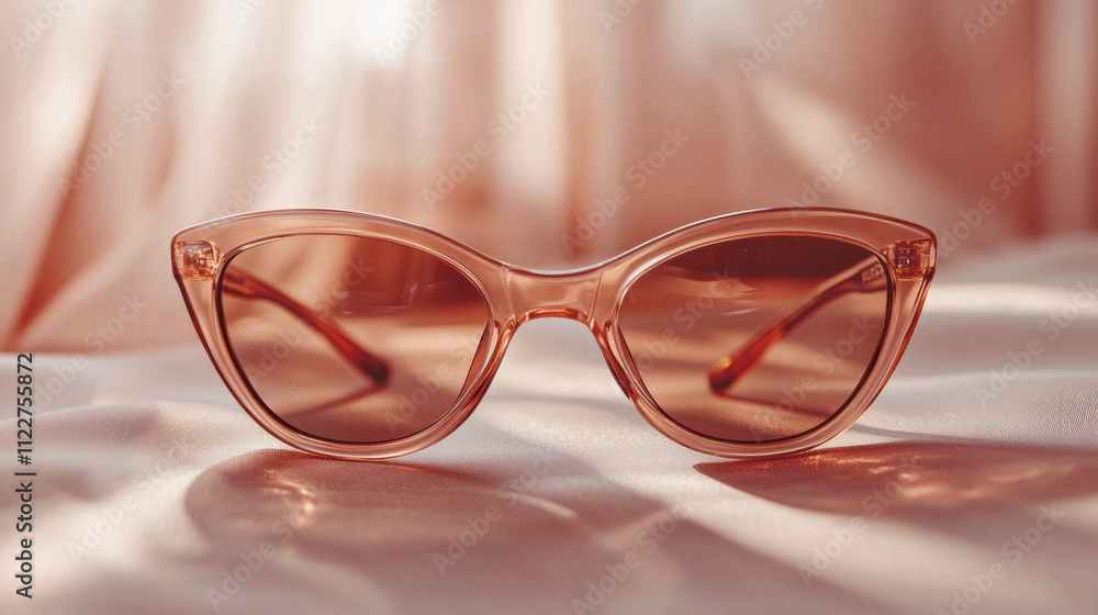 Mocha tinted sunglasses lay gracefully on a smooth surface, showcasing their chic design against a backdrop of gentle, diffused light Mocha tinted sunglasses lay gracefully on a smooth surface, showcasing their chic design against a backdrop of gentle, diffused light