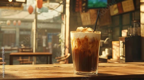 Refreshing glass of Thai coffee. photo