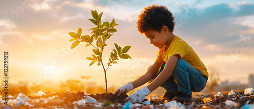 Various recycling and waste disposal activities and green space, loving the world, a green world for a friendly environment photo