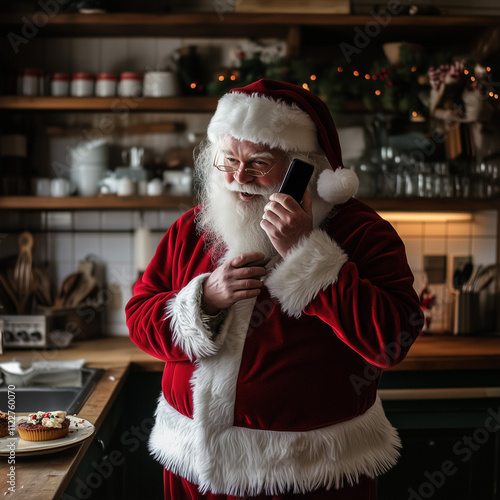 Santa Claus talking on the phone