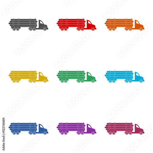 Logging truck symbol icon isolated on white background. Set icons colorful