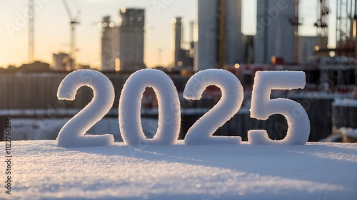 inscription 2025 on snow against the background / Happy New Year 2025