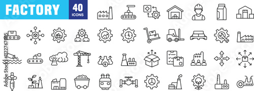 "Clean Factory Line Icons: Industrial and Manufacturing Design Set"