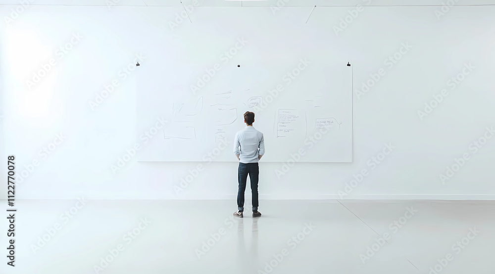 Fototapeta premium Young Entrepreneur Mapping Out Business Project with Strategic Planning Tools