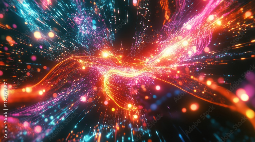 Technology data flow concept with dynamic visual effects and glowing circuits. Technology data flow concept with dynamic visual effects and glowing circuits.