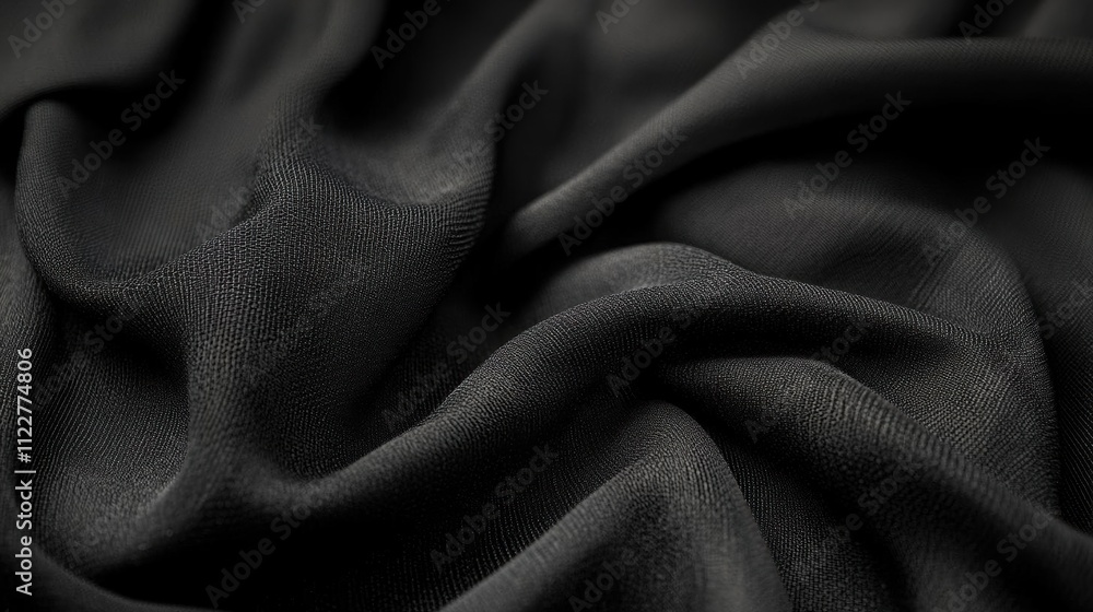 Fototapeta premium Black Fabric Texture: Closeup of a Wrinkled, Soft, and Smooth Material
