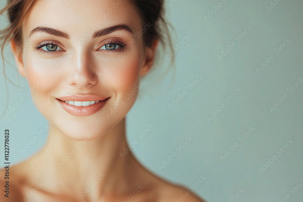 Smiling woman with natural beauty and glowing skin Smiling woman with natural beauty and glowing skin