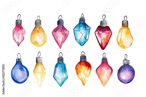 Watercolor Christmas Ornaments Collection Festive Holiday Decorations photo