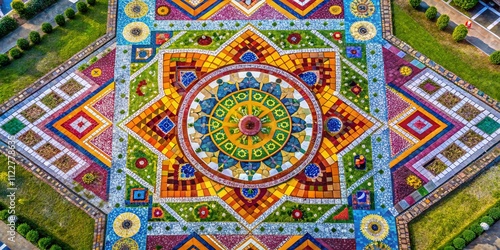 Captivating Aerial View of Colorful Patterns on Ground Captured by Drone Photography, Ideal for Backgrounds, Textures, and Creative Design Projects