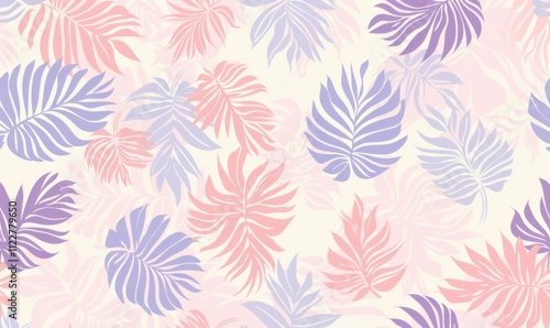Seamless tropical leaf pattern in pastel pink and purple hues, pattern, hues, pink and tropical, pastel 