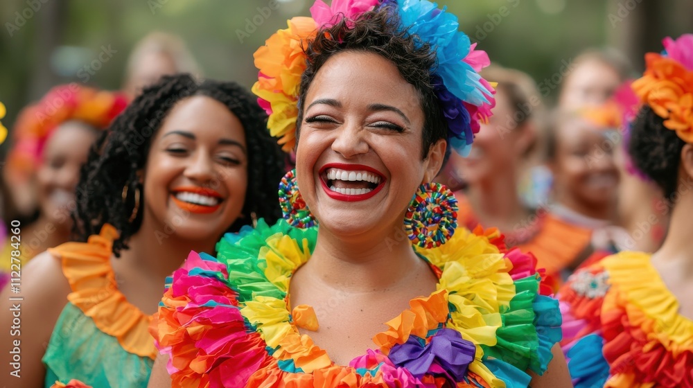Fototapeta premium Community Focused. Colorful festival celebration with joyful women in vibrant attire.
