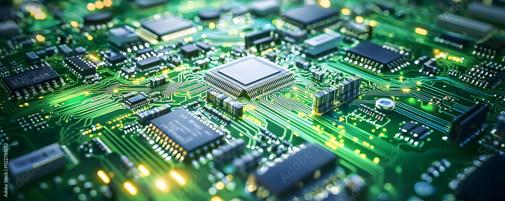 Obraz premium Green Circuit Board Shows Central Processing Unit