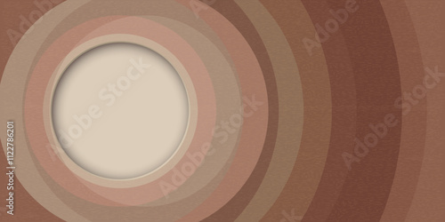 Retro groovy mocha mousse tone background with circle frame paper cut style at left area graphic illustration.
