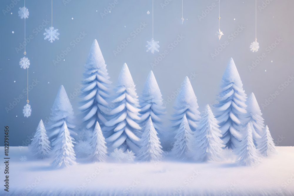 Winter wonderland: A snowy fir tree stands tall in a serene forest landscape Winter wonderland: A snowy fir tree stands tall in a serene forest landscape