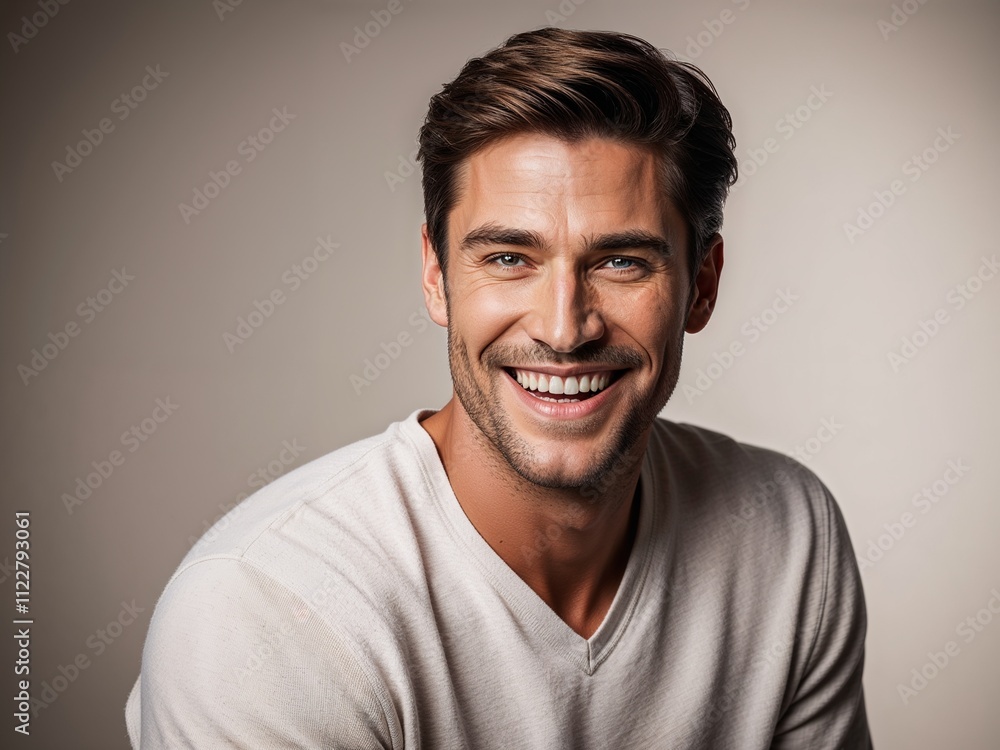 Fototapeta premium Handsome man smiling happily wearing casual clothes studio portrait