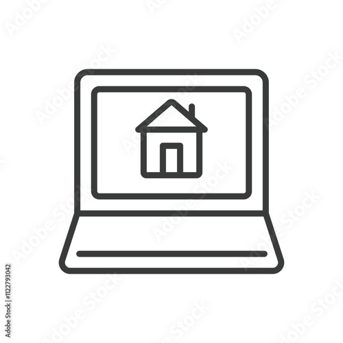 Online apartment search, icon in line design. Online, apartment, search, home, rental, housing, property on white background vector. Online apartment search editable stroke icon