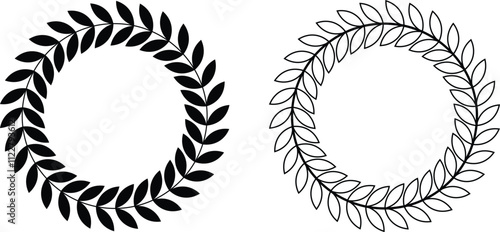 Premium quality laurel wreath retro vintage design icon set. Black flat and line collection vector isolated on transparent background. The certificate is official solemn elegant guaranteed symbol.