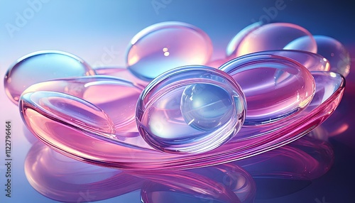 Futuristic Composition of Translucent Glass-Like Optical Lenses Floating in Space