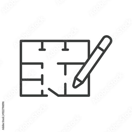 Building plan, icon in line design. Building, plan, blueprint, design, structure, construction, architecture on white background vector. Building plan editable stroke icon