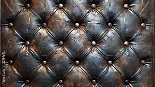 Elegant vintage chesterfield style leather furniture with a deep buttoned diamond tufted pattern texture  Luxury interior design background with a premium classic and retro style photo