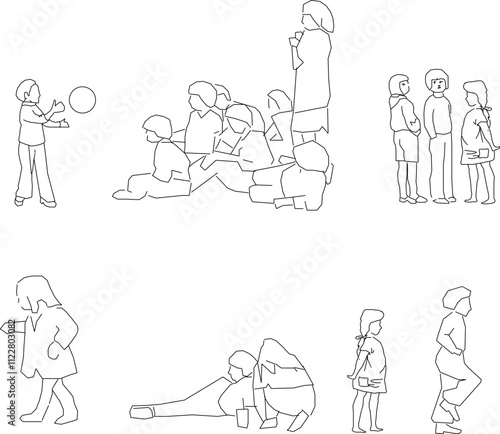 Vector sketch illustration of a silhouette design of a small child playing cheerfully