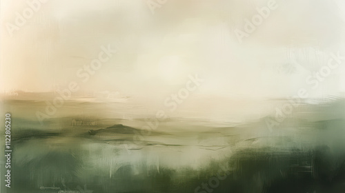 serene landscape painting featuring soft green hues and gentle gradients, evoking sense of calm and tranquility. abstract style captures essence of nature photo